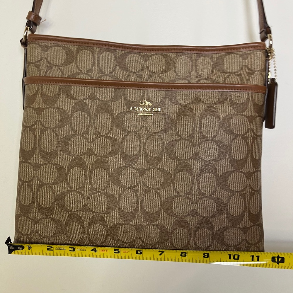 Coach Signature File Crossbody F58297 Brown Tan Logo Leather Trim Messenger Bag - Picture 6 of 16
